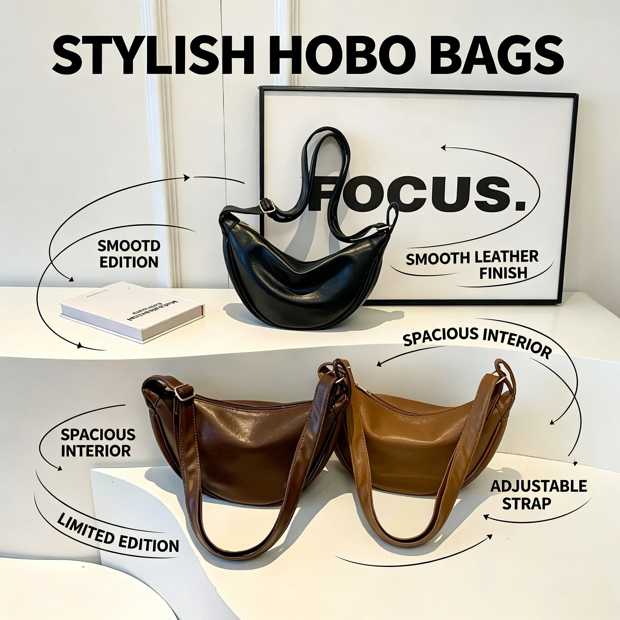 

Vintage Faux Leather Sling Bag for Women, Adjustable Strap Crescent Crossbody Bag Large Capacity Casual Shoulder Handbag