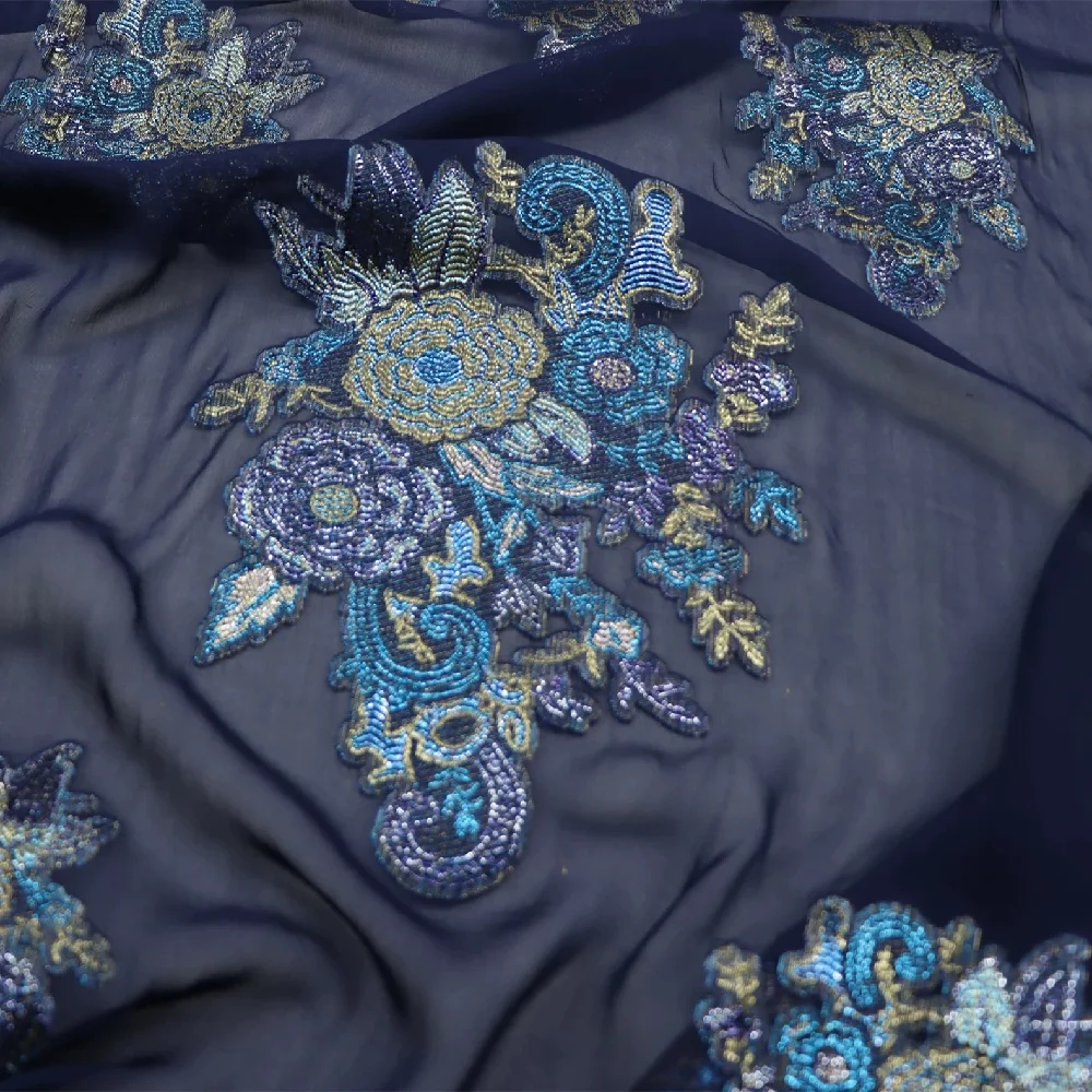Clear Grain Woven Original Organic Silk Metallic Fabric Lurex Dark Navy Blue for Lady Dress Lining Shirt Pants