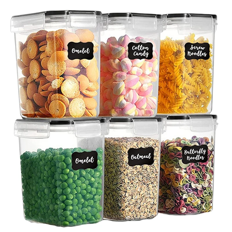 

6pcs/set 1.6L Plastic Storage Box Transparent Sealed Preservation Box For Coarse Cereals Grains Home Kitchen Food Containers