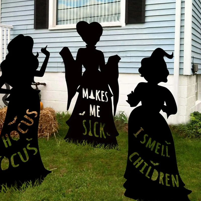 1Pcs Witch Halloween Decorations Outdoor Black Hocus Pocus Witches, Halloween Silhouette Yard Signs With Stakes Easy Install A