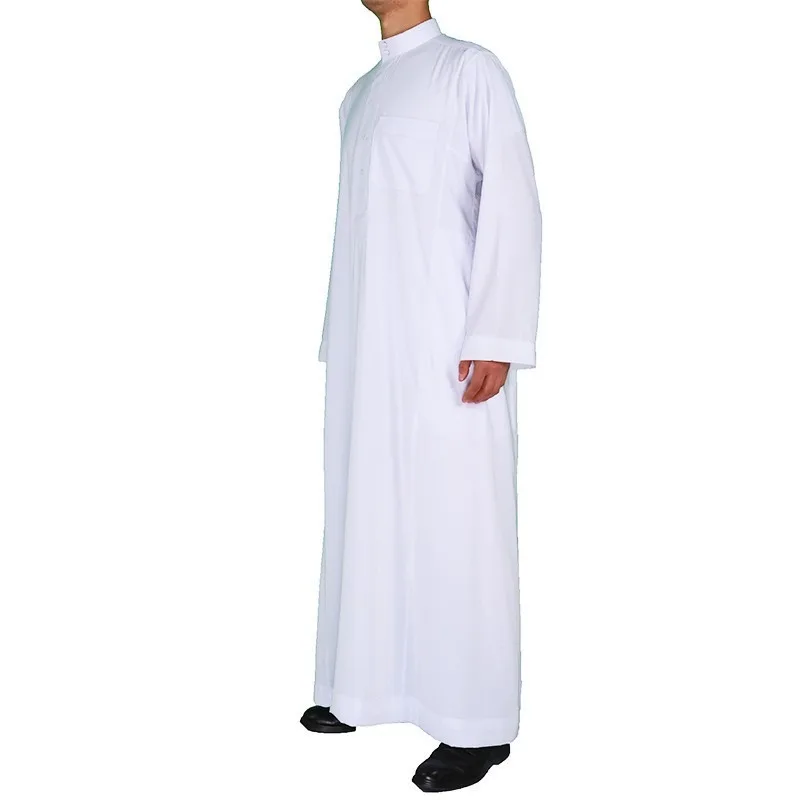 حار - بيع! فساتين إسلامية في الشرق الأوسط للرجال. لون خالص، ياقات مستديرة عالية، جيوب، النمط العربي شماغ رجالي سعودي