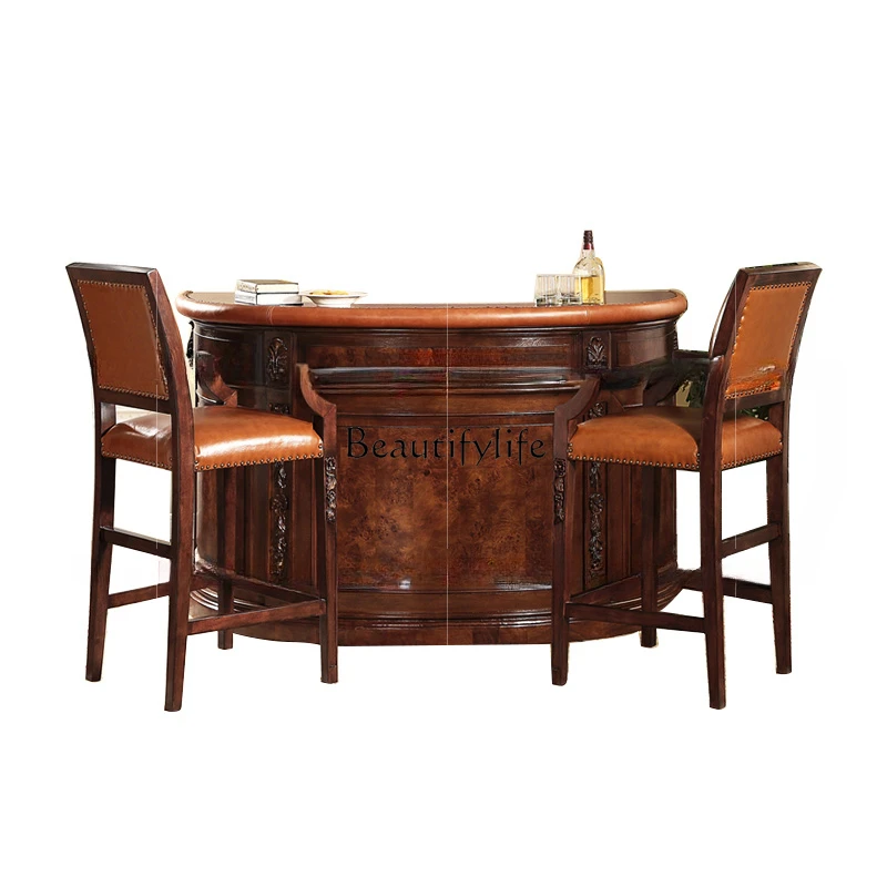 

American solid wood bar table for household use, European curved bar table