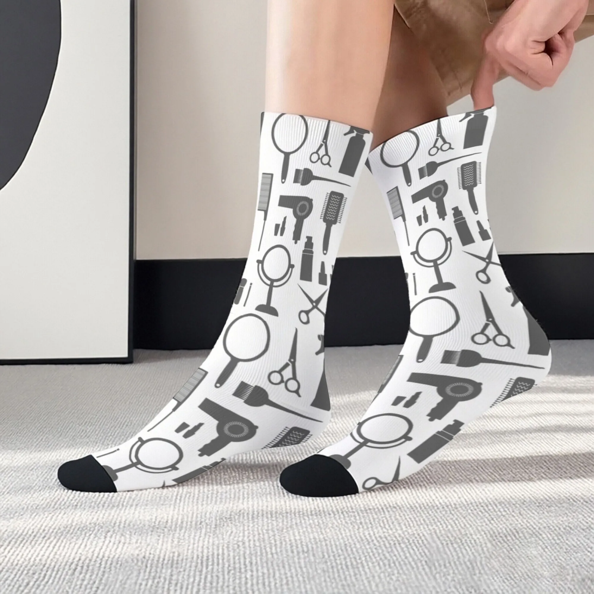 

Novel and Interesting Socks Professional Hair Styling Tool Printed Men's Mid-calf Socks White Hair Styling Style Unique Sock