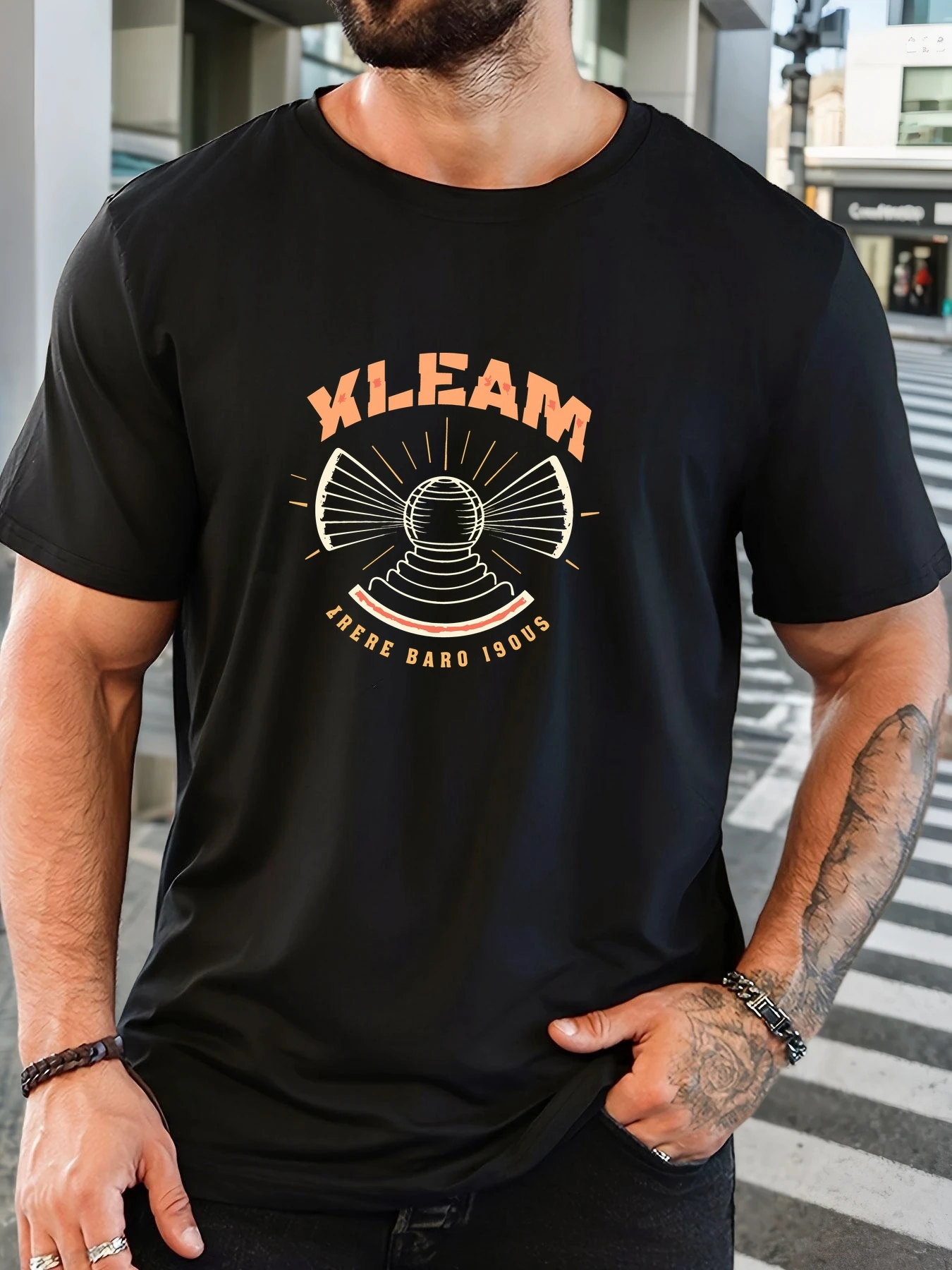 

Men's 100% Cotton Printed T-Shirt KILEAM Pattern Summer Casual Oversized Round Neck Short Sleeve Comfortable Daily Wear Tee