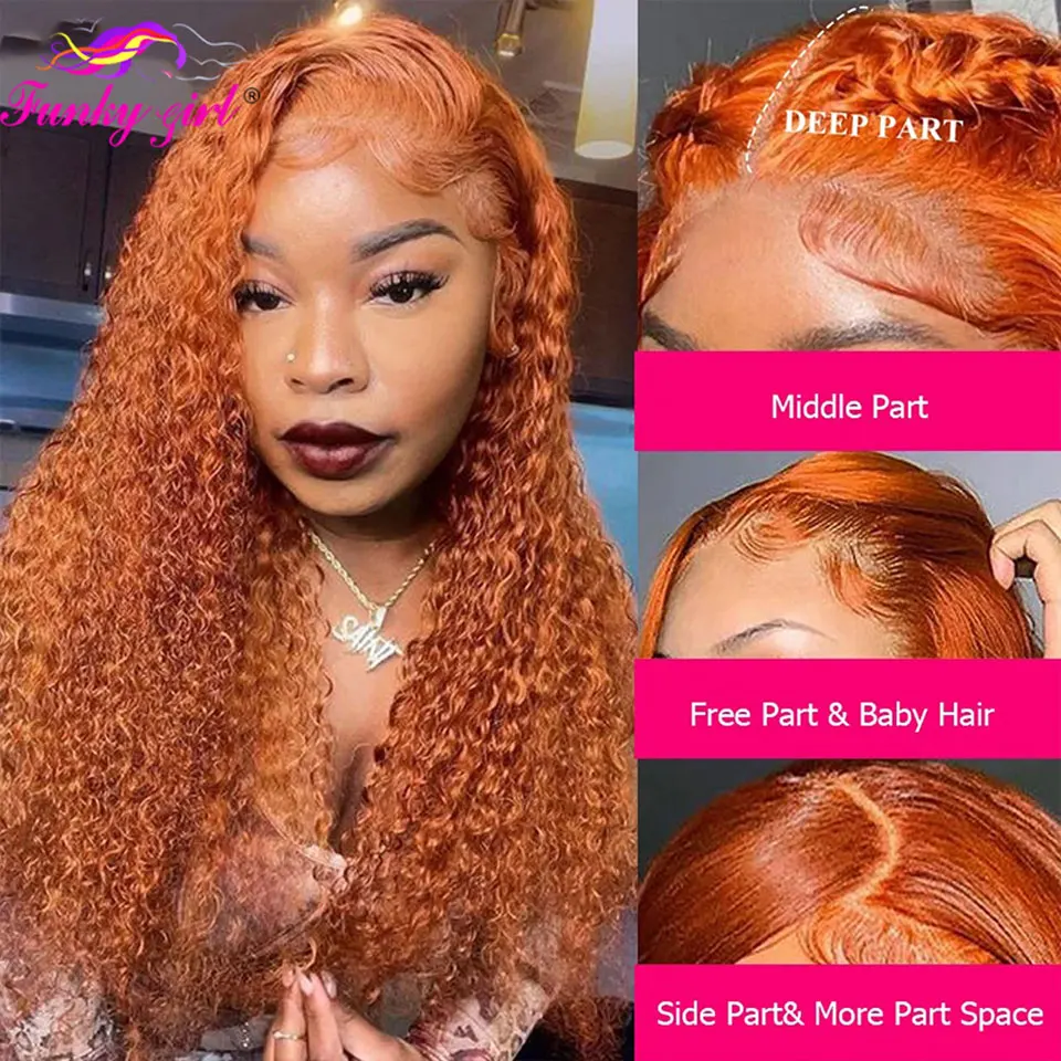 Ginger Water Wave Human Hair Wig 13x4 Lace Front Wigs Brazilian Orange Color Deep Curly Wave Lace Front Human Hair Wig