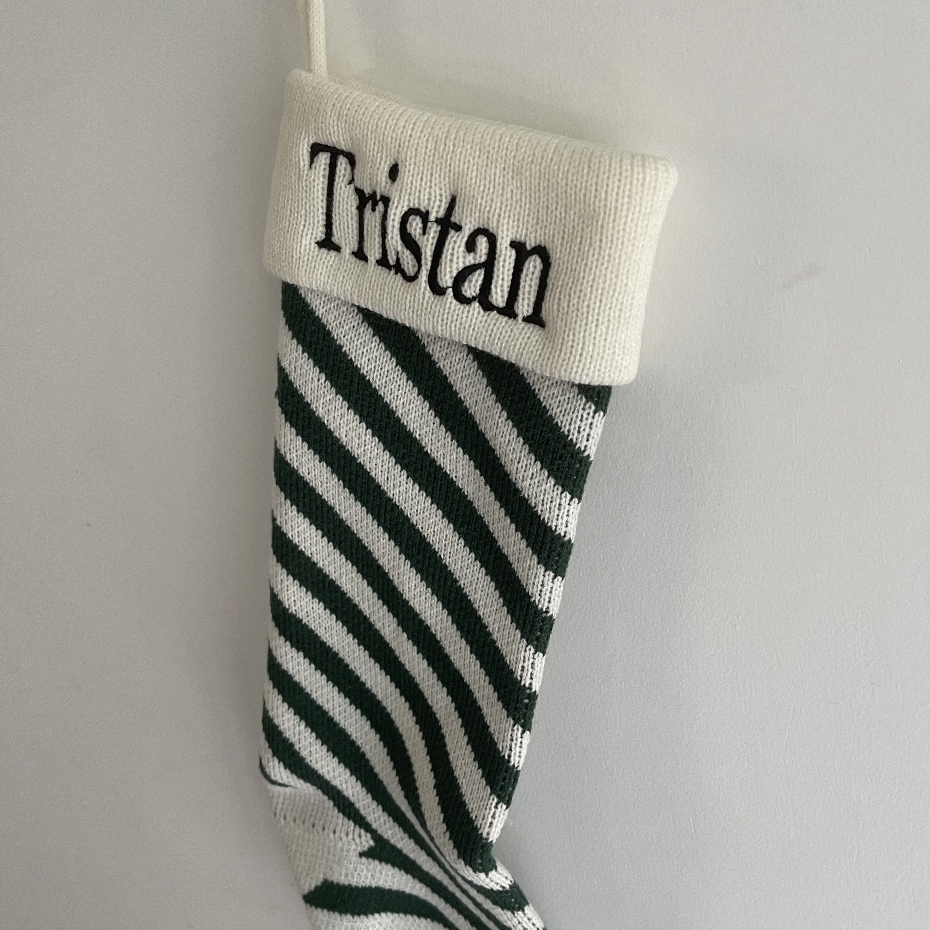 Knitted Christmas Gift Bag Decorative Socks Personalized Embroidery Name Wool Christmas Socks Pendant Diagonal Stripe Gift Bag