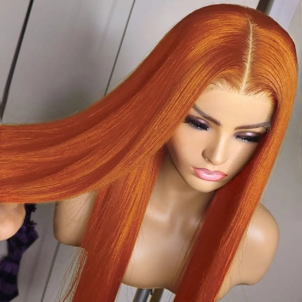 

Прямой парик из натуральных волос Рыжий 350 Цветной 13x4 Кружева спереди 200% Плотность Предварительно выщипанный Рыжий цвет Прямой Hd Кружевной фронтальный парик