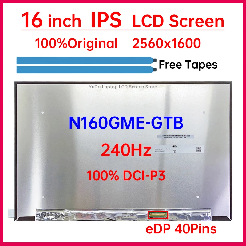 tela lcd para laptop substituicao do painel de matriz de exibicao 240hz n160gme gtb n160gme gtb 2560x1600 ips 100 dci p3 edp 40 pinos 16 em 01