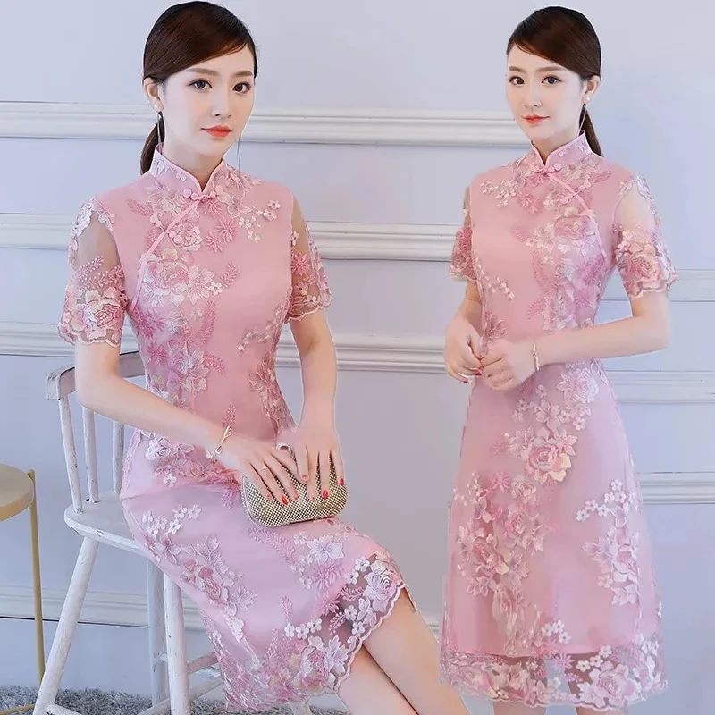 Chinese Cheongsam Traditional Wedding Qipao Woman Embroidery Elegant Daily Dress Female Embroidered Cheongsam Party Clothing