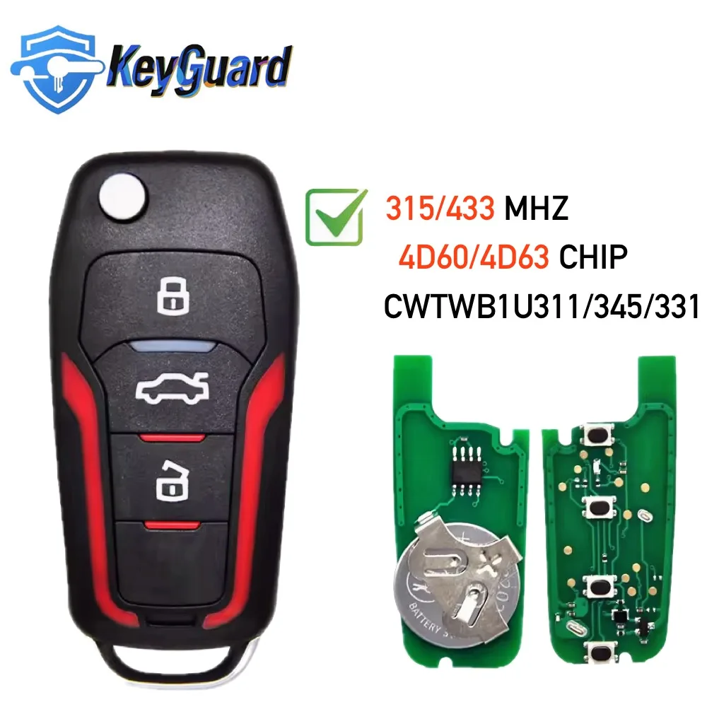 

Keyguard Car Remote Key Fit For Ford Focus Edge Explorer Escape Ranger Mustang Flex Mercury 315/433MHz CWTWB1U345 Flip Key