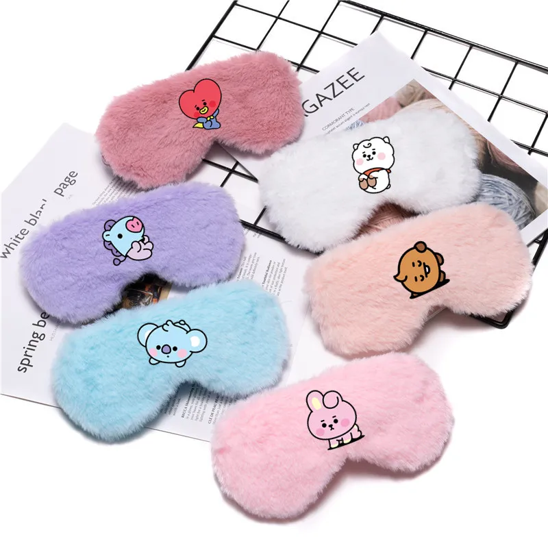 Anime Cartoon Bt21 Cooky Tata Chimmy Sleep Eye Mask Y2K Autumn and Winter New Printed Plush Blackout Eye Mask Gift for Friends