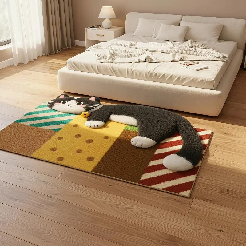 Black Cat Shaped Soft Plush Rug Non-Slip Backing Anti-Slip Floor Mat for Living Room Bedroom Holiday Gift Home Decoration