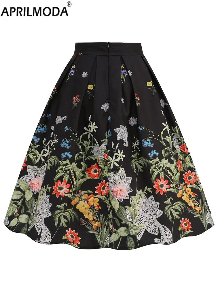 Sweet Kawaii A Line Swing 40s 50s 60s Rockabilly Party Skirts Harajuku 2024 Floral Print High Waist Vintage Short Pleated Skirt