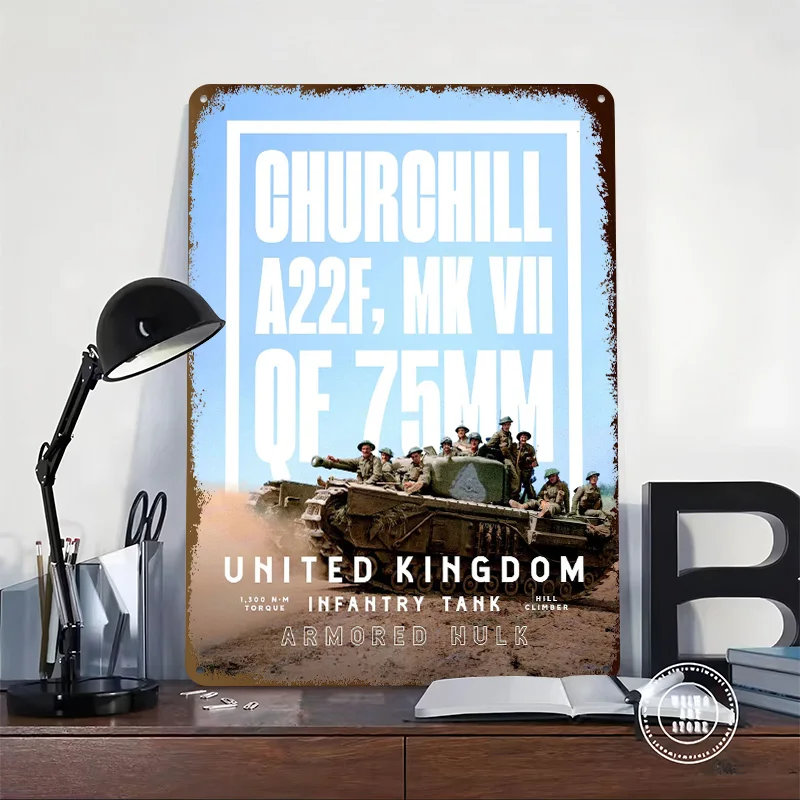 Churchill MK VII Tinplate Posters Customizable Wall Art Retro Vintage Metal Signs for Home Room Bathroom Decor Wand Deko Items