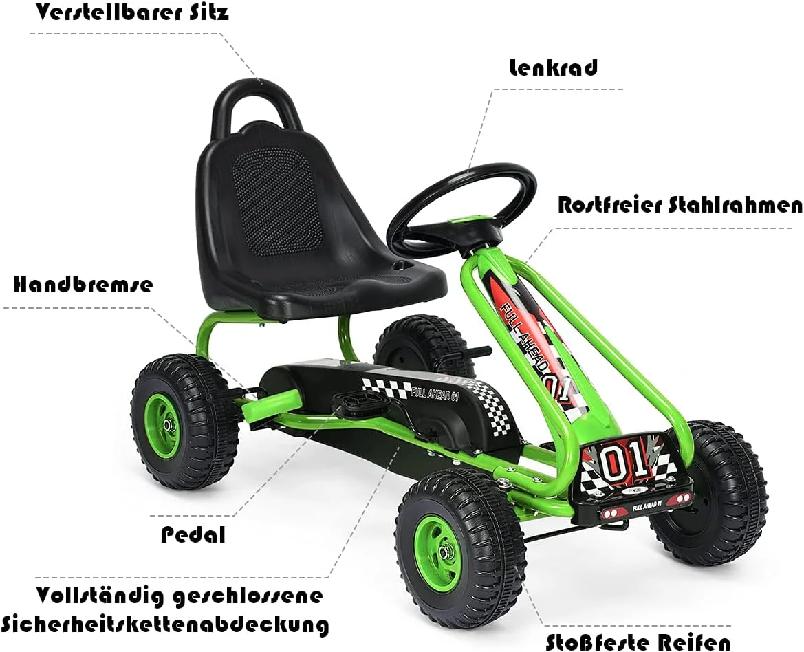 Go-Kart mit verstellbarem Sitz, Go-Kart mit Handbremse, Tretauto bis 30 kg, Pedal-Gokart, Tretenfahrzeug – Detail 6