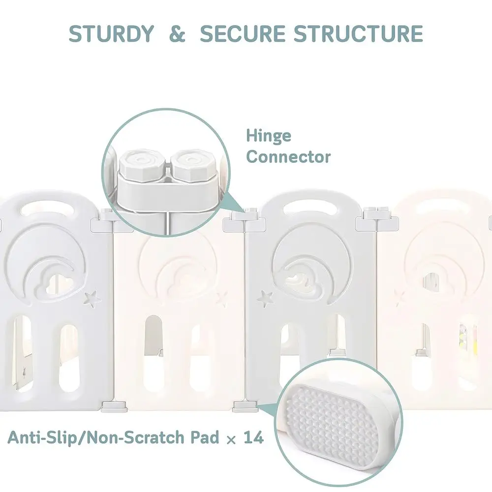 Gray 14-Panel Foldable Playpen with Whiteboard and Activity Wall, Safe Baby Play Yard for Indoor and Outdoor Use