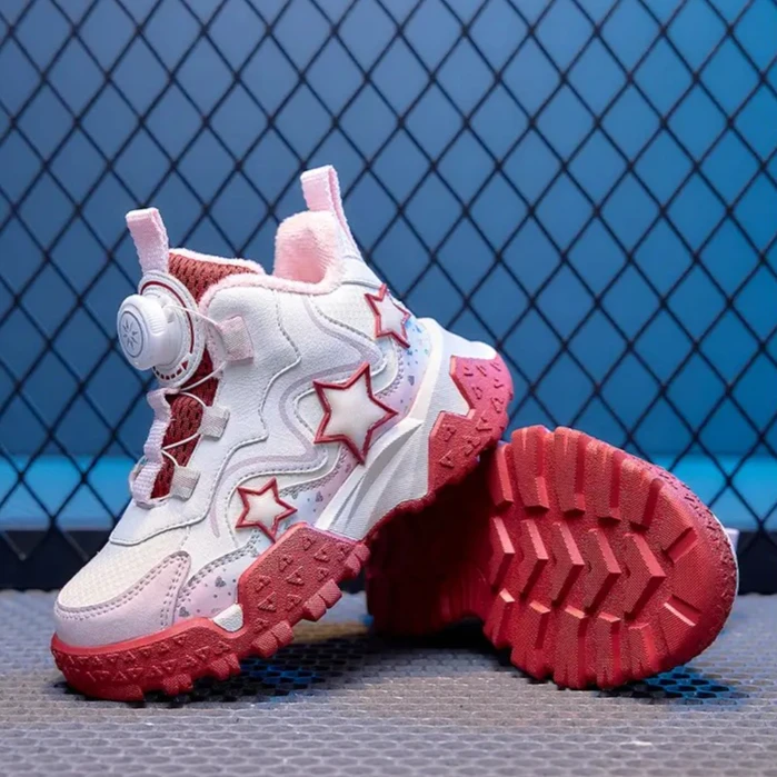 

2026 Children's Cotton Sports Shoes with fleece for girls warm leather upper for girls high-top cotton shoes kids sneakers