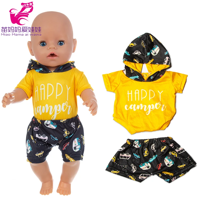 43 Cm Baby Doll Clothes Sweater with Pants Suitable for 40 Cm Nenuco Clothes Hooded Shirt  Short Pants