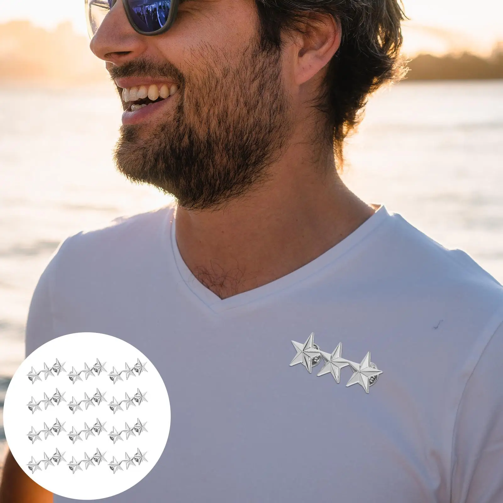 12pçs crachá de pentagrama, emblemas de estrela de metal, decorações, alfinetes de etiqueta em massa, alfinetes de liga de zinco para dia da independência, homem