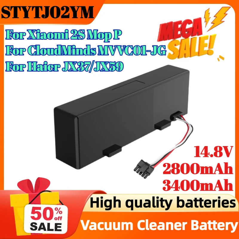 

STYTJ02YM 14.8V 2800mAh 3400mAh Rechargeable Battery for CloudMinds MVVC01-JG for Haier JX37/JX59 Vacuum Cleaner Battery