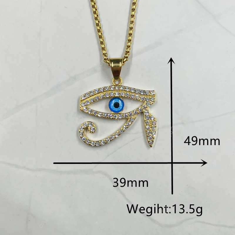 Gold color blue Eye Of Horus Pendant with zircon Men Women Jewelry Hip hop Stainless steel Gold Color Pendant Necklace Chain