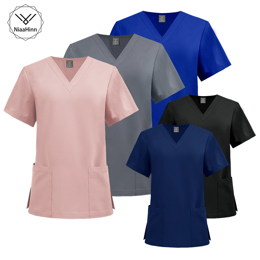 Clinical Uniform Woman Fashion V-Neck T-shirt Dental Women's Scrub Short Sleeve Tops Surgical Uniforms Nurse Doctor Work Clothes