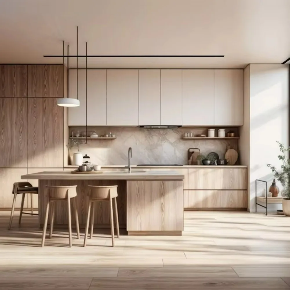 النمط الساحلي الأسترالي المخصص الكامل HDF ورنيش الطلاء الحراري طلاء خزانة المطبخ مخزن يتضمن بالوعة MDF