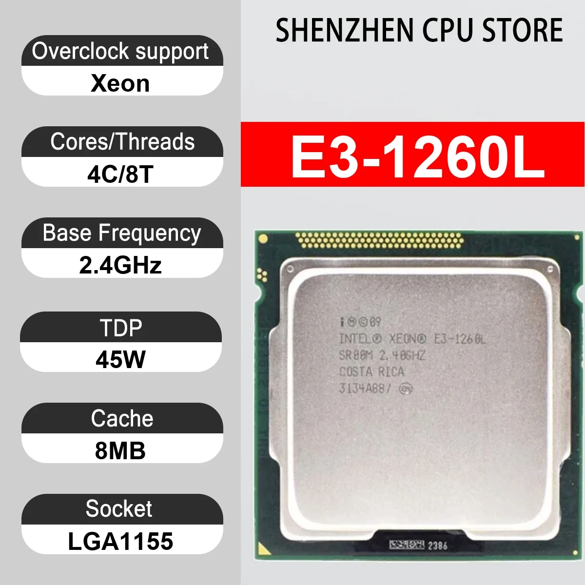Intel Xeon E3-1260L 4 Core 8 Thread 2.4GHz 45W 8MB Cache 32nm LGA 1155 SR00M DDR3 1066/1333 Mhz Sandy Bridge HD Graphics 2000