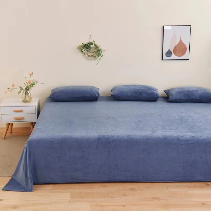 Zimowe ciepłe grube pluszowe aksamitne płaskie prześcieradło w jednolitym kolorze Duży rozmiar Miękkie flanelowe prześcieradło 350x245cm Nie obejmuje poszewki na poduszkę — zdjęcie 5