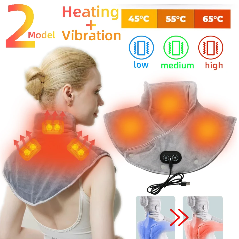 USB Electric Shoulder Heating Pad Neck Massager Vibration Massage Cervical Shawl Warmer Pain Relief Relaxation Tool Heated Scarf