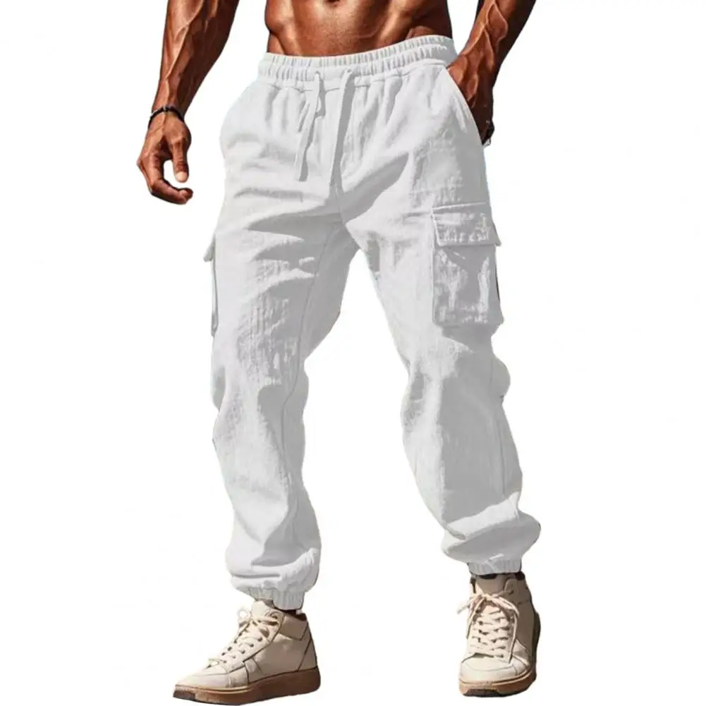 Новые летние мужские рабочие брюки с несколькими карманами на шнурке, износостойкие повседневные брюки-карго, повседневные мужские модные брюки цвета хаки для бега