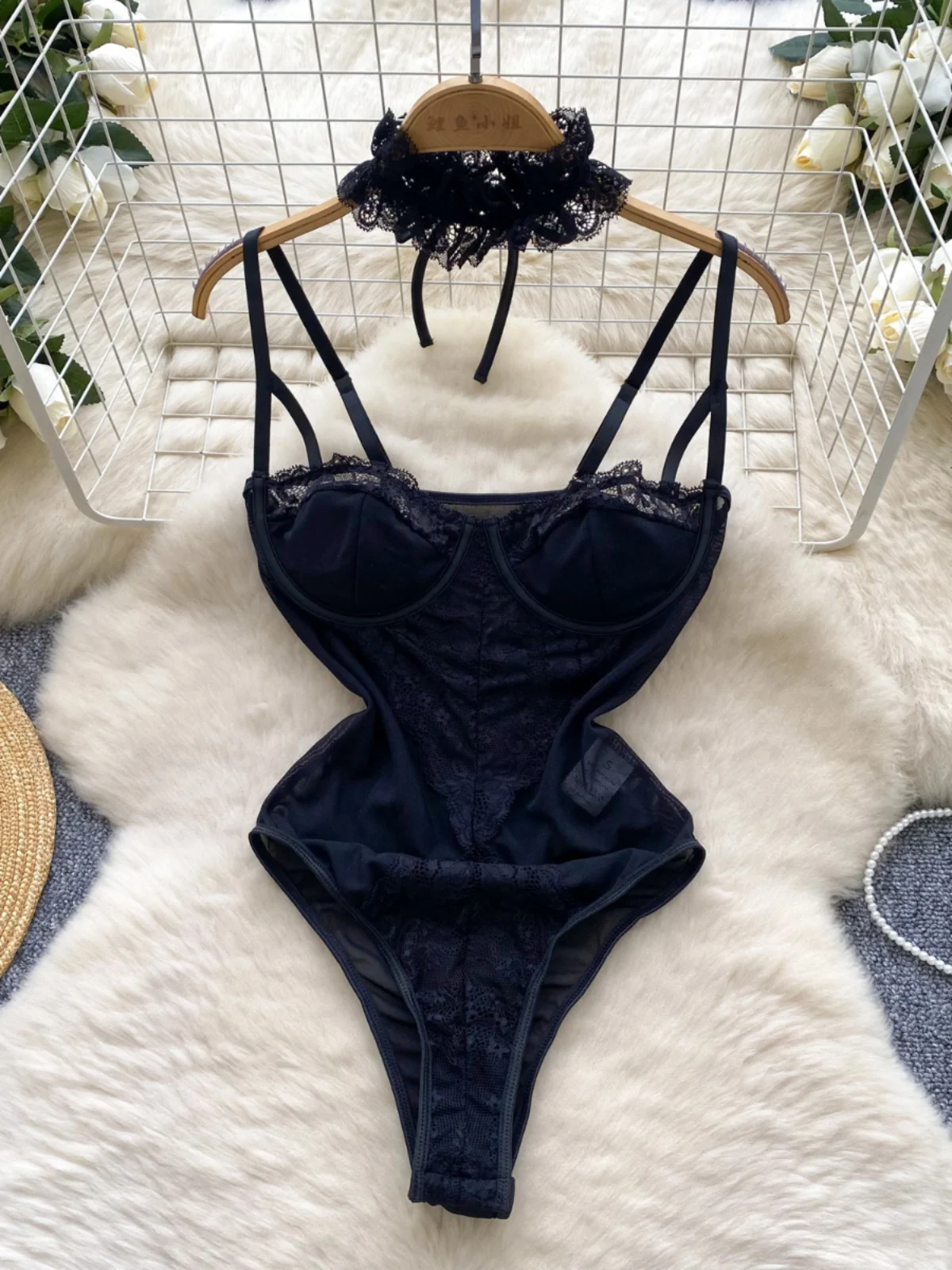 Women's Slim Fit One-Piece Bandeau apewear Thin Me Lace Splice Top High Waist Straight Tube ort Pants Online Exclusive
