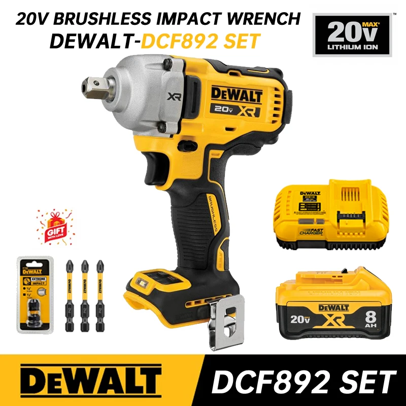 DEWALT Cordless Mid-Range Impact Wrench Kits 20V Brushless Rechargeable Electric Wrench High Torque 812NM DCF892 Power Tool