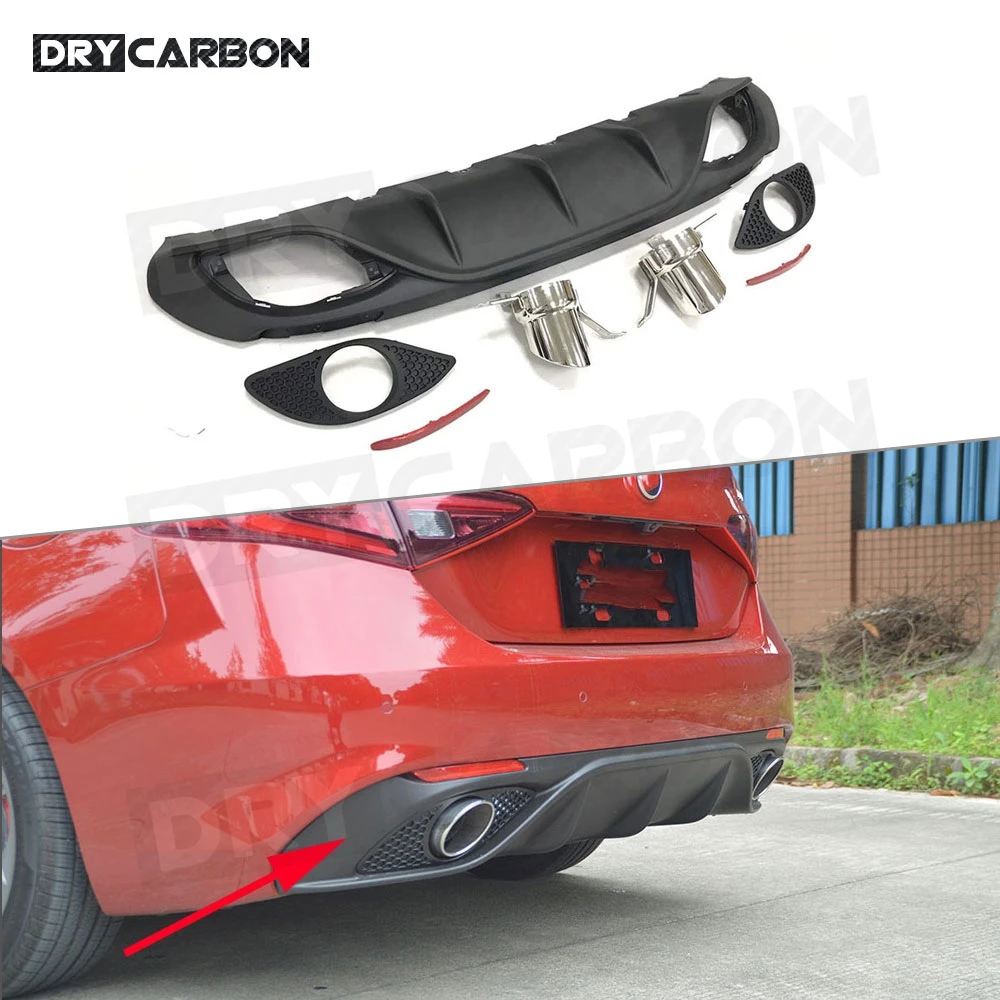 

PP Black Rear Lip Diffuser Spoiler with Steel Exhaust for Alfa Romeo Giulia Standard 2016 - 2018 Sport Style Rear Bumper Guard