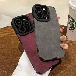Luxury Matte Leather Lambskin Lens Protection Case For iPhone 16 15 14 13 12 11 Pro Max Soft Silicone Cover funda 14 15 Pro Max