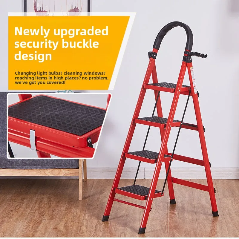 Home Folding Ladder Thickened Carbon Steel A Frame Indoor Outdoor Portable Lightweight US European Multi Functional Step Folding