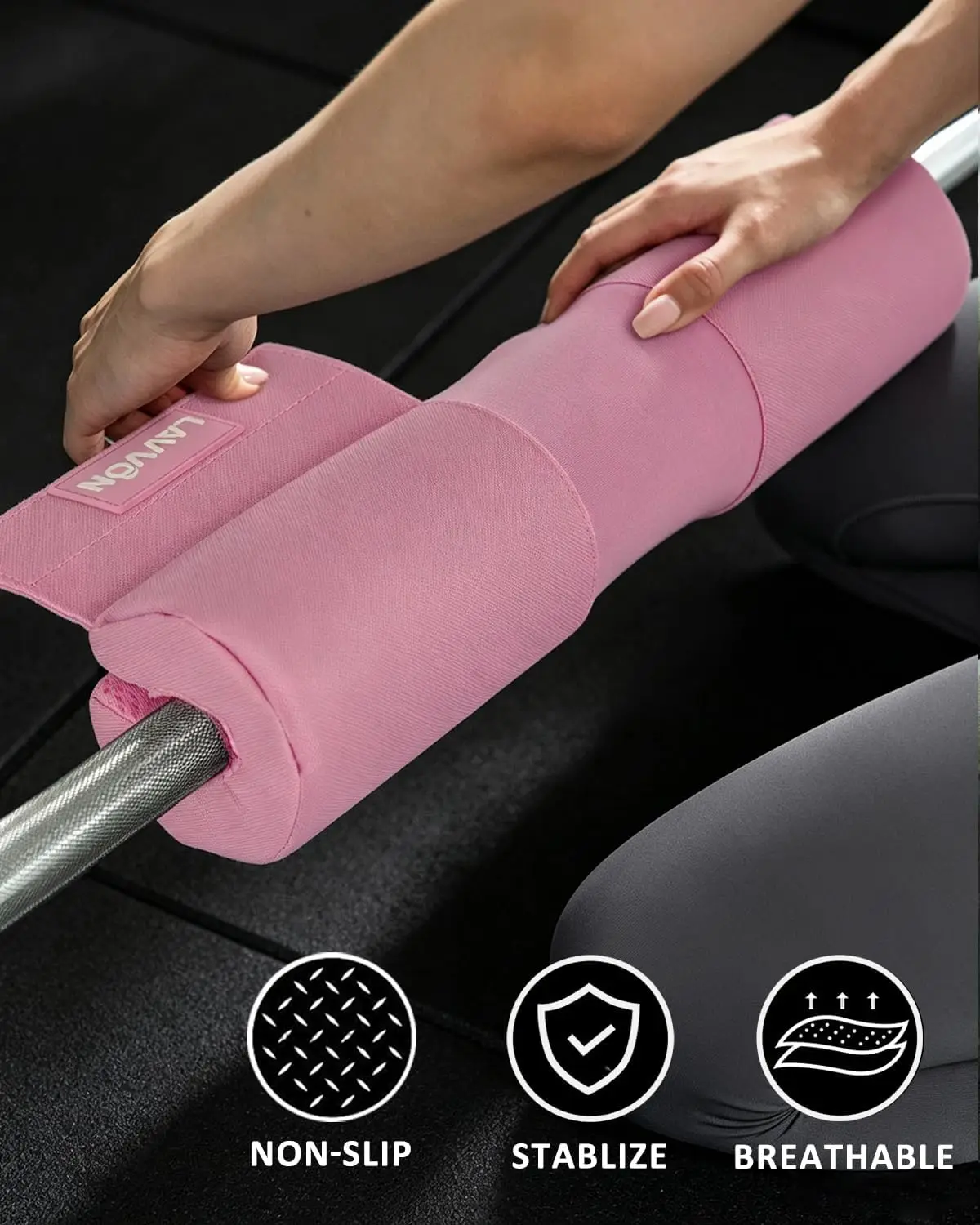 Thick Foam Barbell Squat Pad Set Anti Slip Nylon Cushion Standard Weight Bar Padding For Squats Hip Thrusts Bench Press Lunges Neck Shoulder Training With Weightlifting Wrist Straps