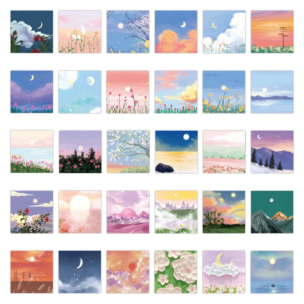 

10/60PCS Healing Natural Landscape Stickers Oil Painting Style Ins Sticker for Computer Notebook Stationery DIY Toys Secret