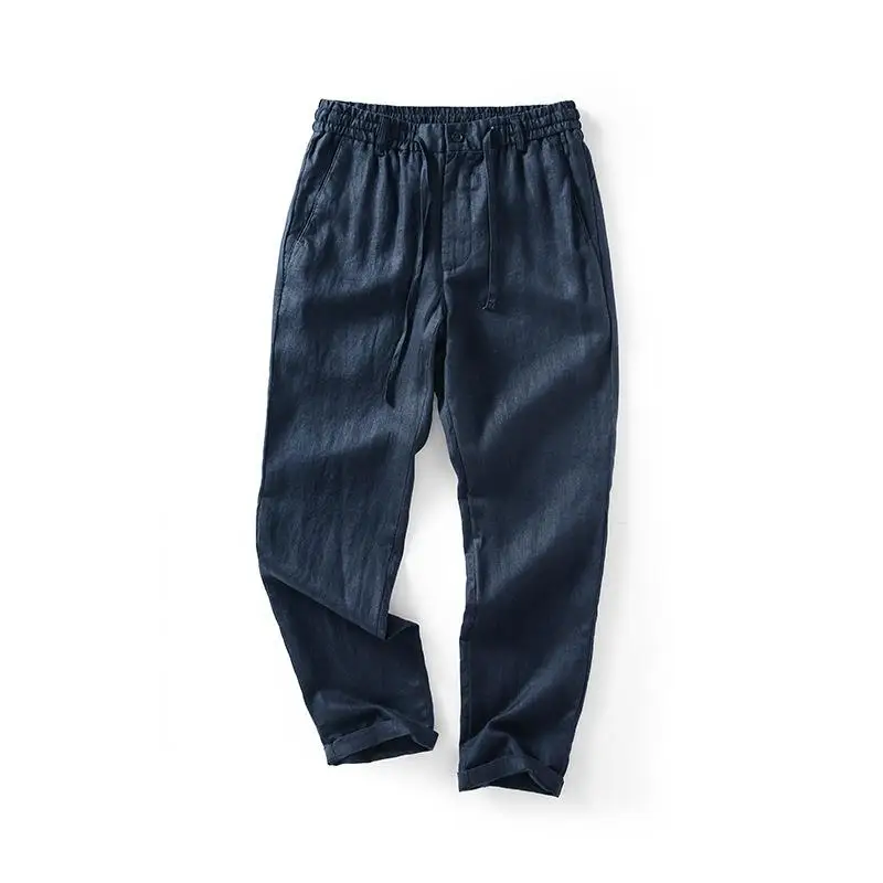 

Men's Linen Straight Leg Pants Casual Comfortable Loose Fit Trousers with kets mid Waist Rope Closure Spring Summer
