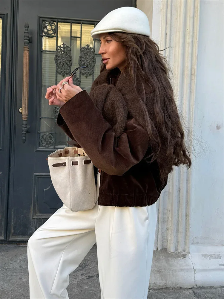 Vintage Zipper Autumn Jackets Female Lapel Loose Fashion Long Sleeve Commute Solid Outwear Women's Patchwork Jackets Coat