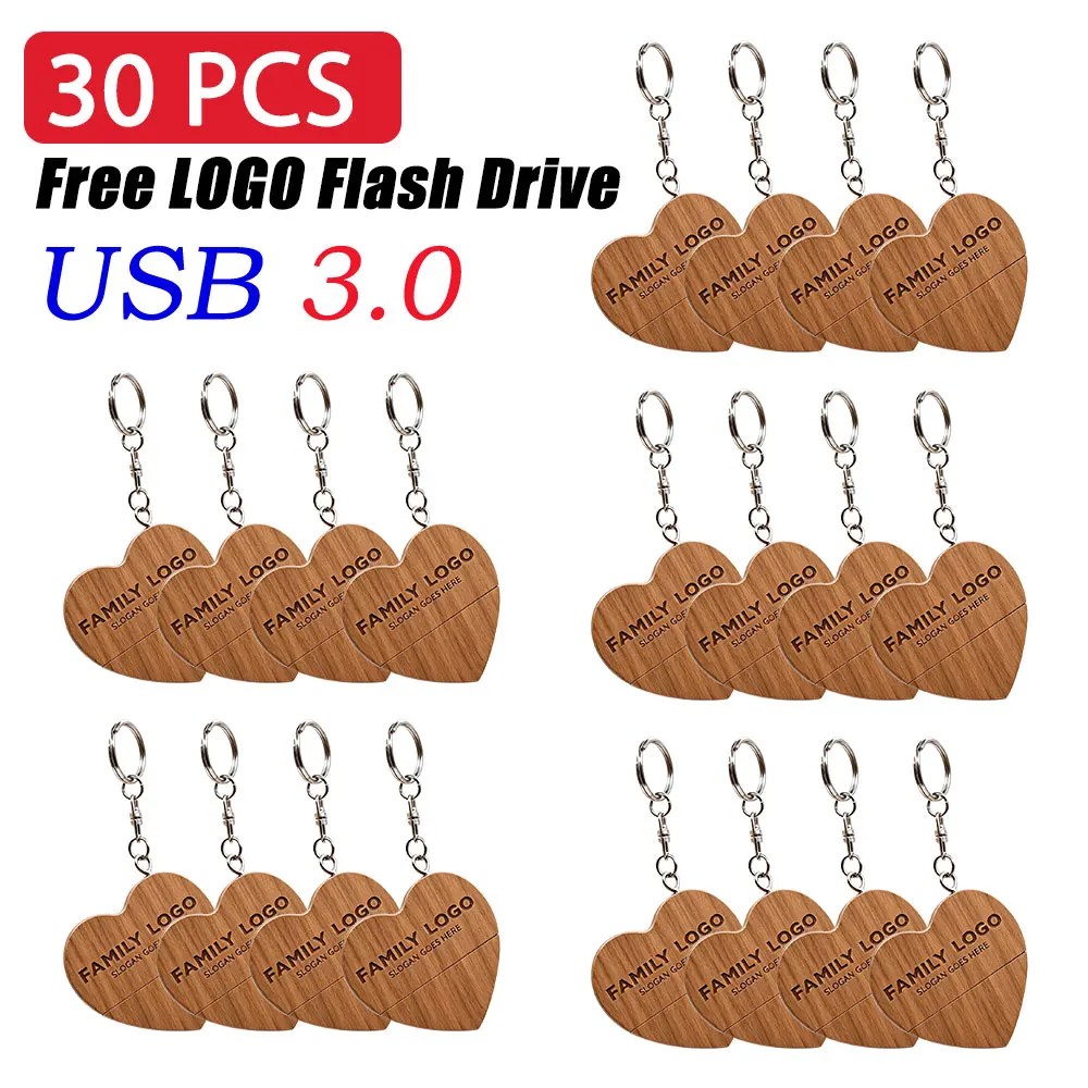 30PCS/LOT USB 3.0 Custom Logo Wooden USB Flash Drive Rose Wood Pendrive 4GB 8GB 16GB 32GB Pen Drive Memory Stick Wedding Gift