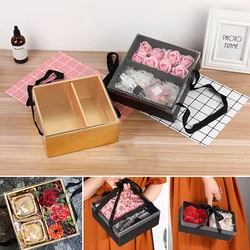 New Flower Dessert Gift Box With PVC Cover Folding Flower Packaging  Paper Box Valentine's Day Wedding Party Gift Box