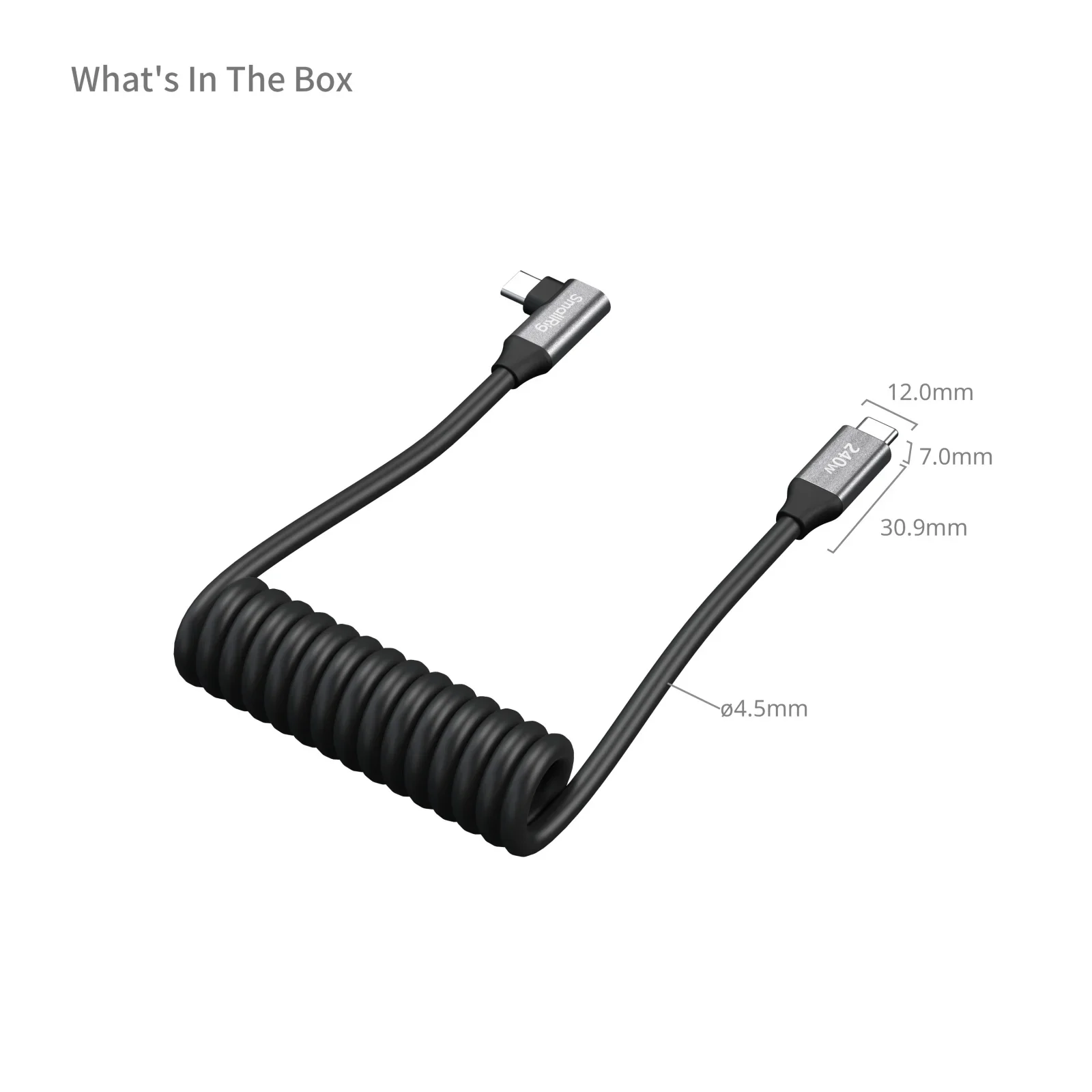 SmallRig Coiled Data Cable for USB-C Adapter Straight to Angled PD 3.1 240W Ultra-Fast Charging for USB 2.0 for USB PD 3.1 Black
