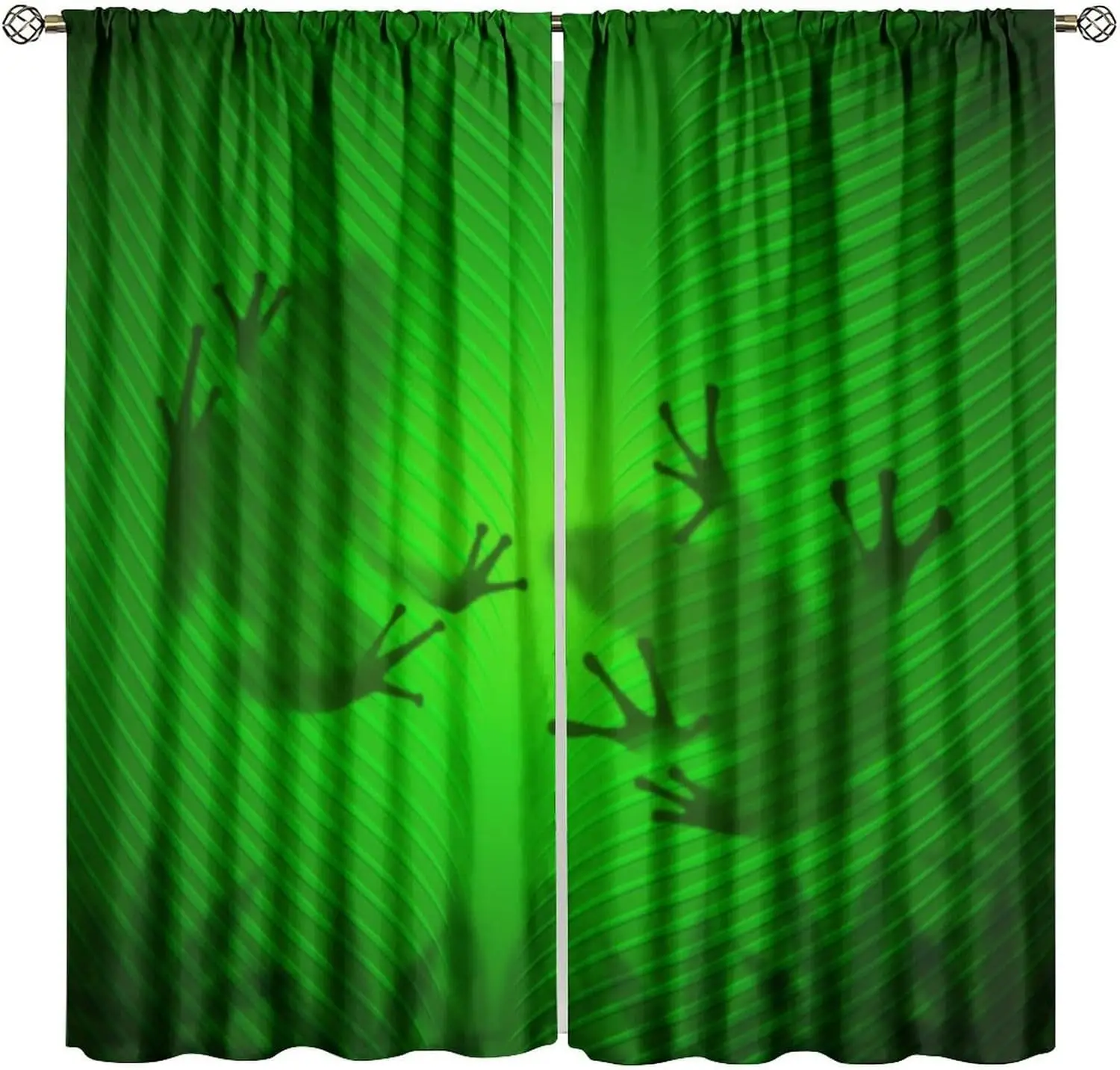 Frog Animal Decor Window Curtain, Frog Shadow Silhouette on The Tree Leaf Tropical Jungle for Home Kitchen Restaurant Decoration