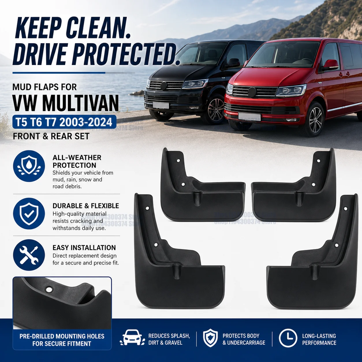 For Volkswagen Multivan T5 T6 T7 2003-2024  Fender Mudguard Mud Flaps Guard Splash Flap Mudguards Car Accessories