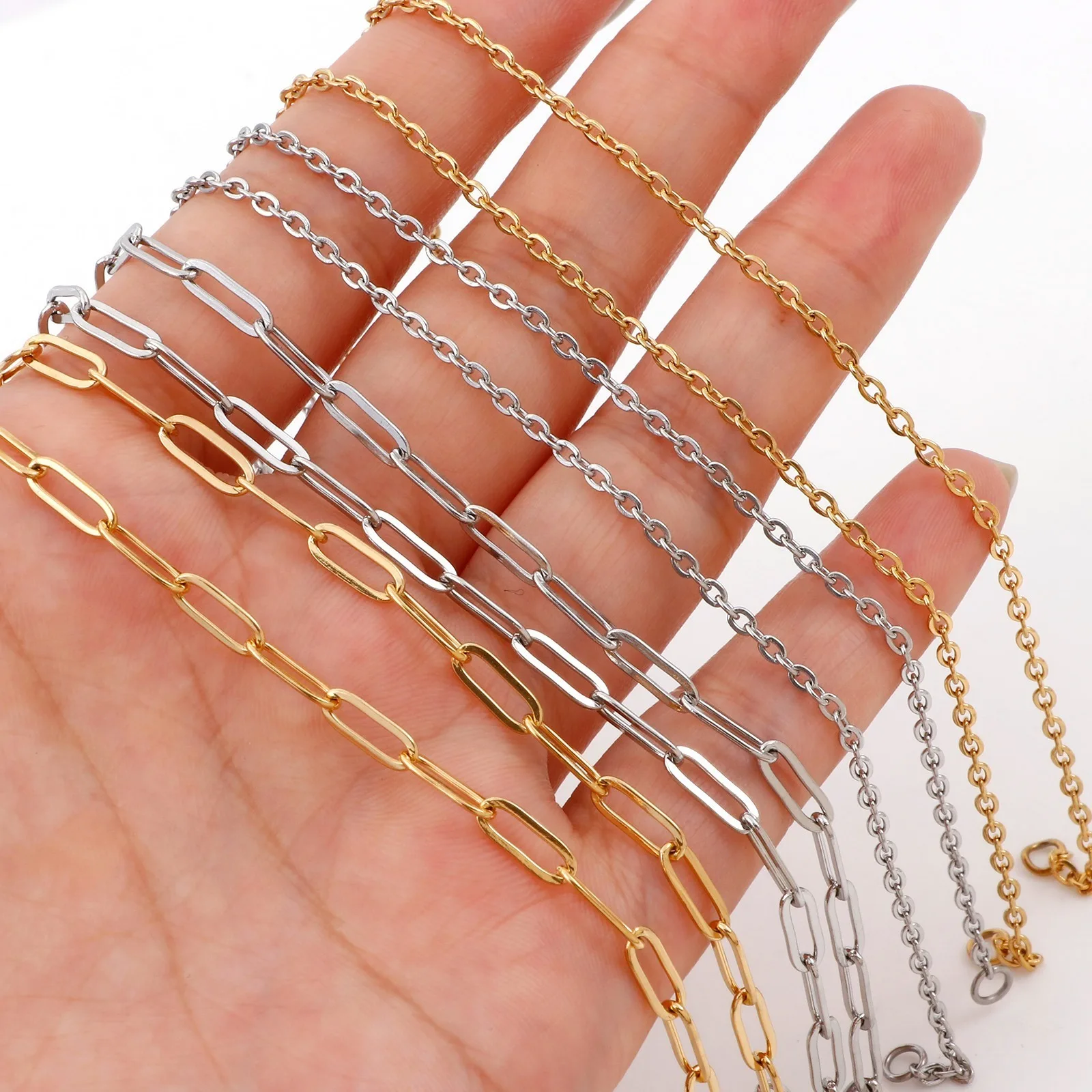 1pc 304 Stainless Steel Link Cable Chain Semi-finished Necklace Lobster Claw Clasp For DIY Jewelry Making 44.5cm long