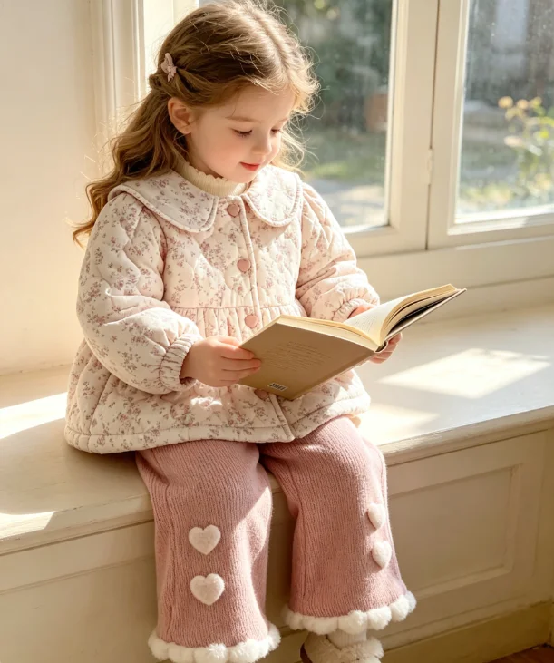 Girls Cotton Clothes 2026 Spring and Autumn New Childrens Clothing Girl Baby Foreign Style Sandwich Cotton Floral Cotton Clothes