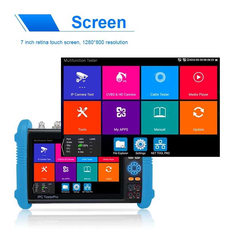 WANGLU 7 inch IPS touch screen 8K H.254 IP Analog AHD CVI TVI SDI Cable Tester in one CCTV Tester