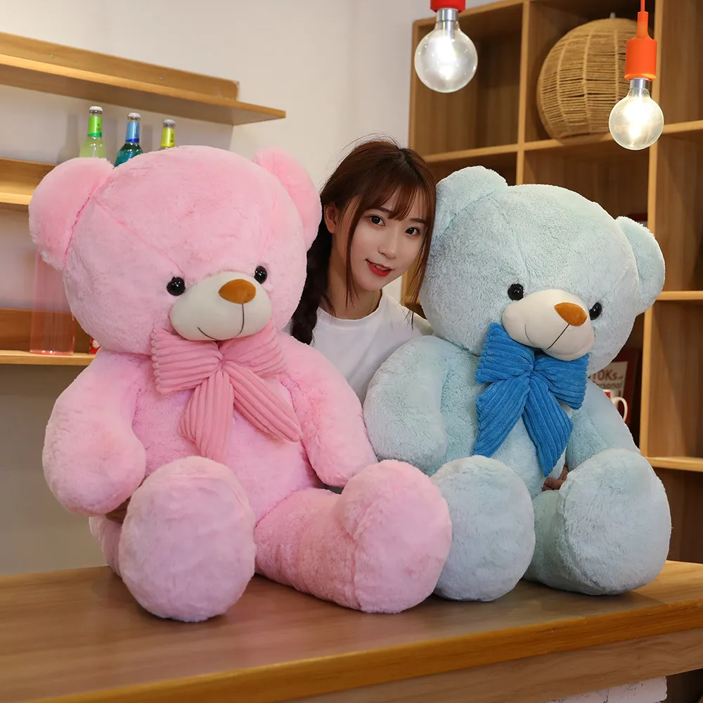 80/100cm Pink Blue Lovely Bear Plush Toys Stuffed Soft Animal Doll Popular Birthday Gift Valentine Present