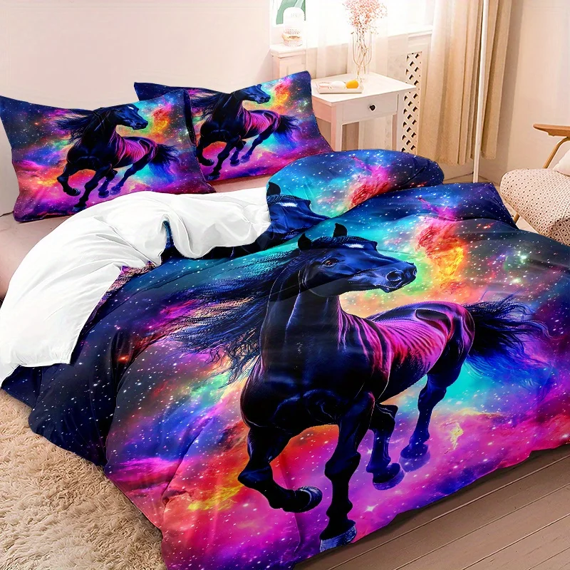 

3pcs Duvet Cover Set 1pc Duvet Cover 2pcs Pillowcases Without Core Ultra-Soft Comfortable Breathable Horse for Galaxy Nebula